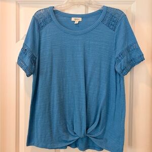 Style & Co. Teal Short Sleeve Top with Crochet Accents